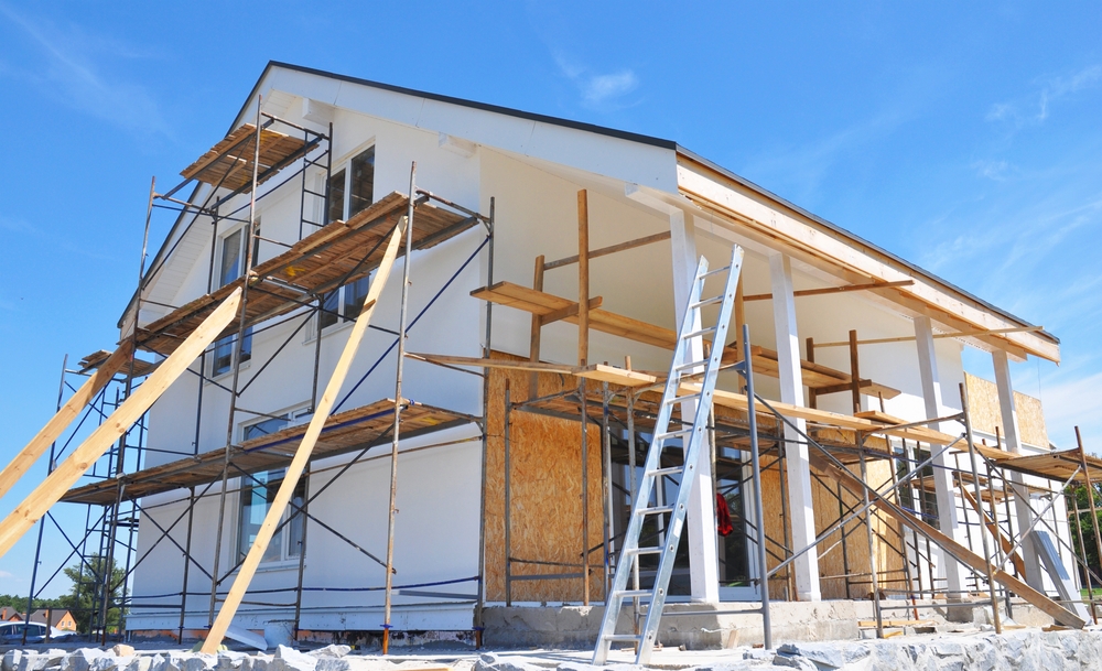 Painting,House,Wall,Facade,During,Exterior,Renovations.,Painting,Facade,House